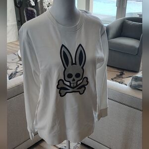 Psycho Bunny White Sweatshirt with Dark Navy/Silver Skull Design